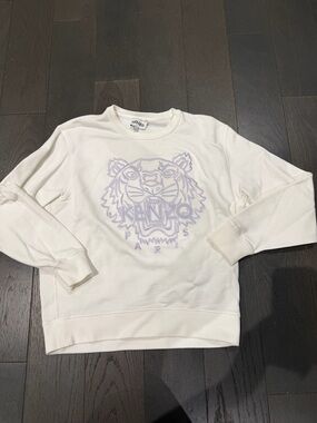 Kenzo Cream Crewneck with Lavender Tiger Outline